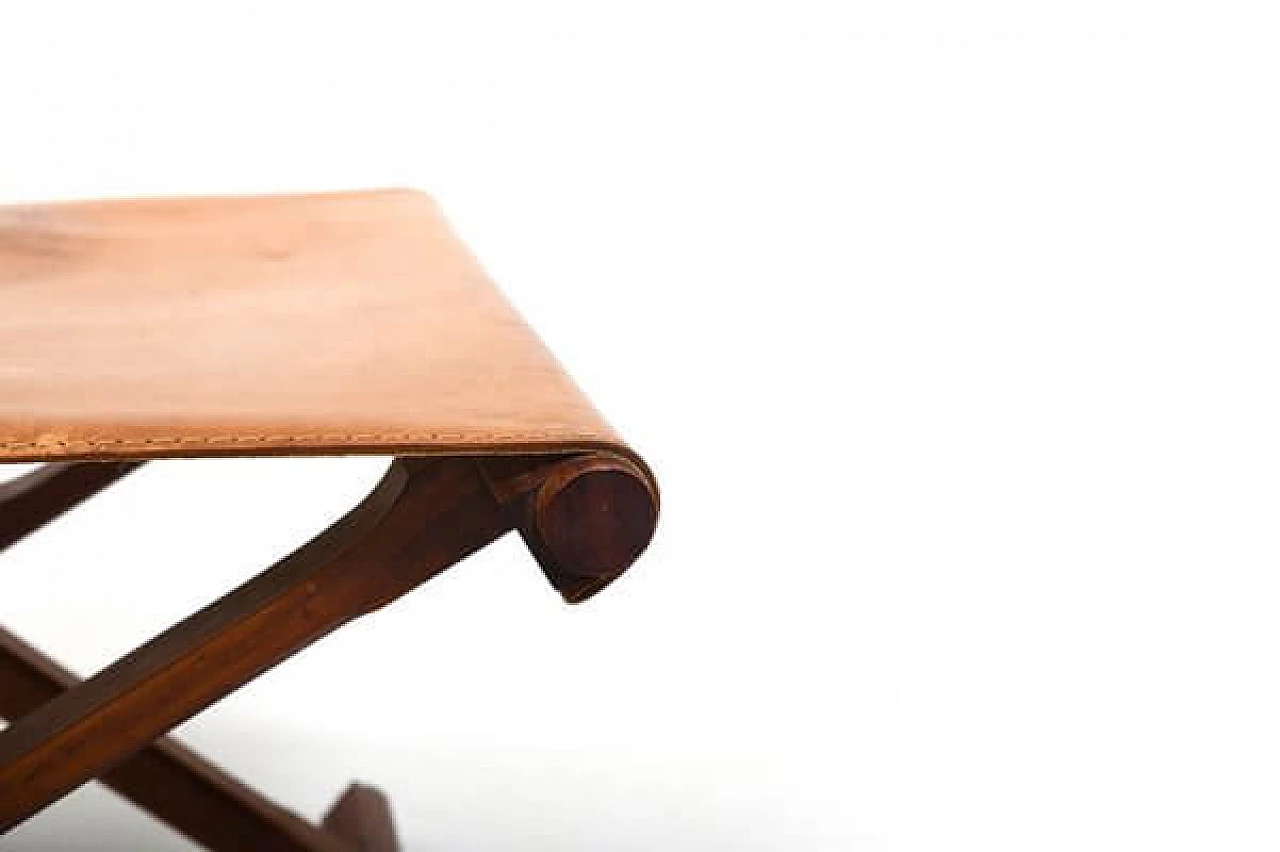 Pair of Danish teak and leather folding stools, 1960s 7