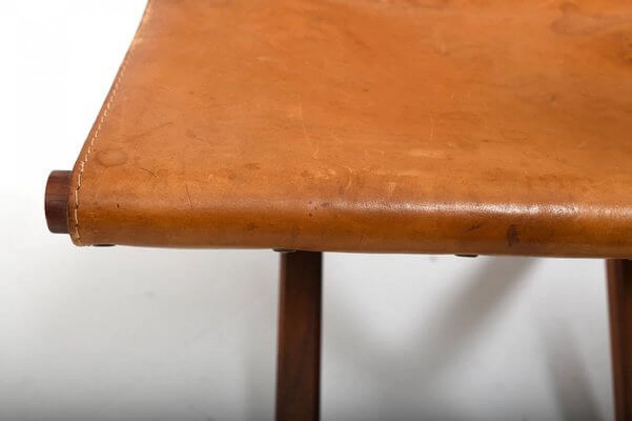 Pair of Danish teak and leather folding stools, 1960s 11