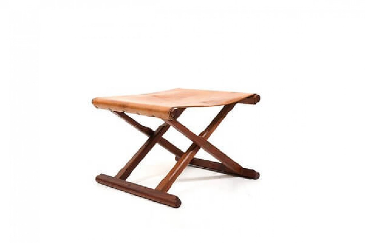 Pair of Danish teak and leather folding stools, 1960s 13