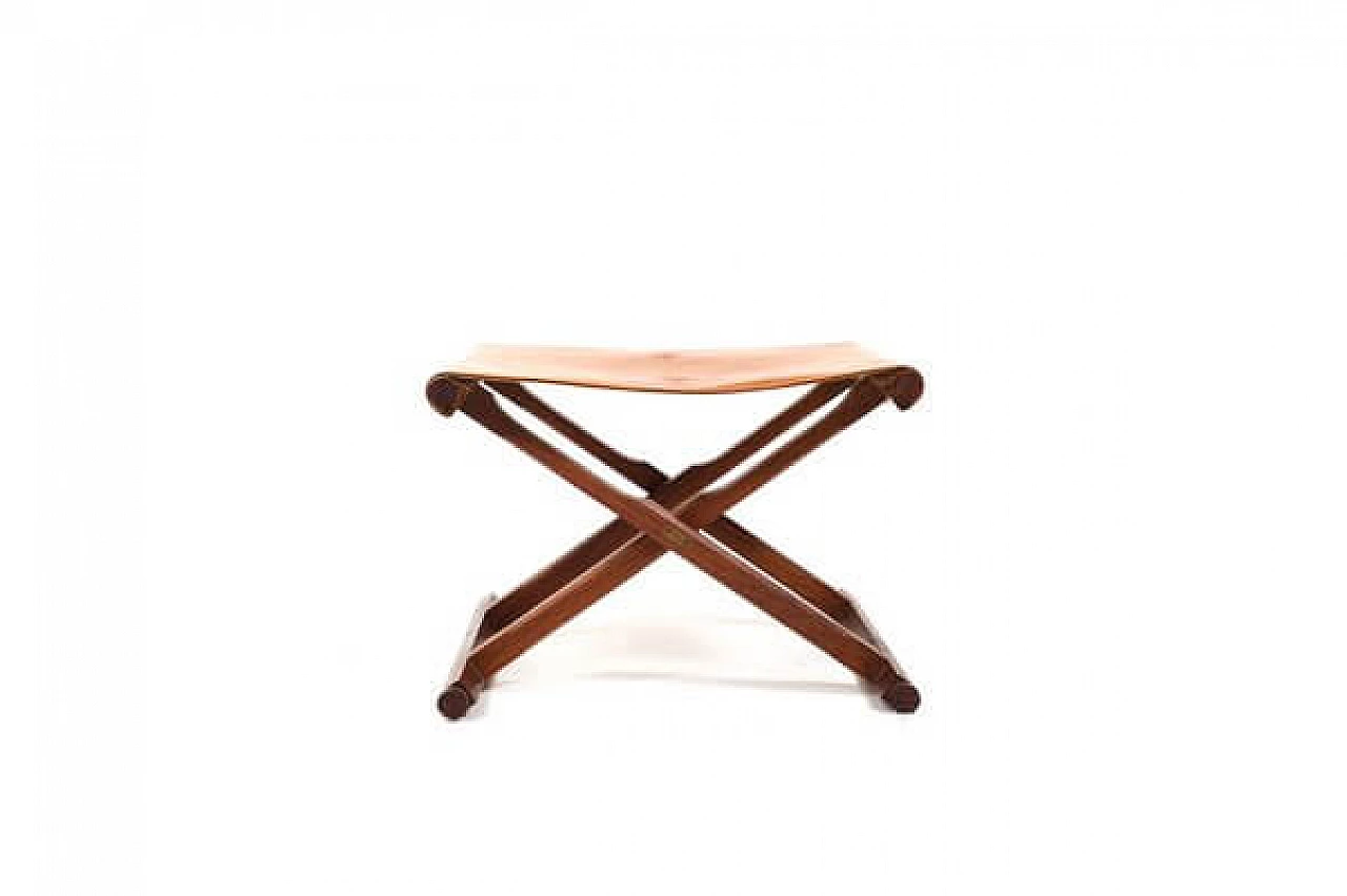 Pair of Danish teak and leather folding stools, 1960s 14