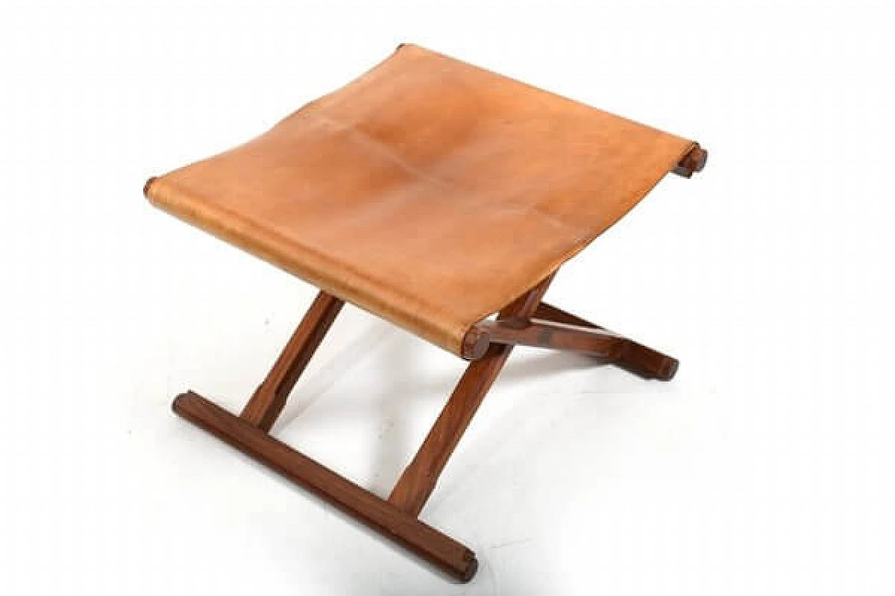Pair of Danish teak and leather folding stools, 1960s 15