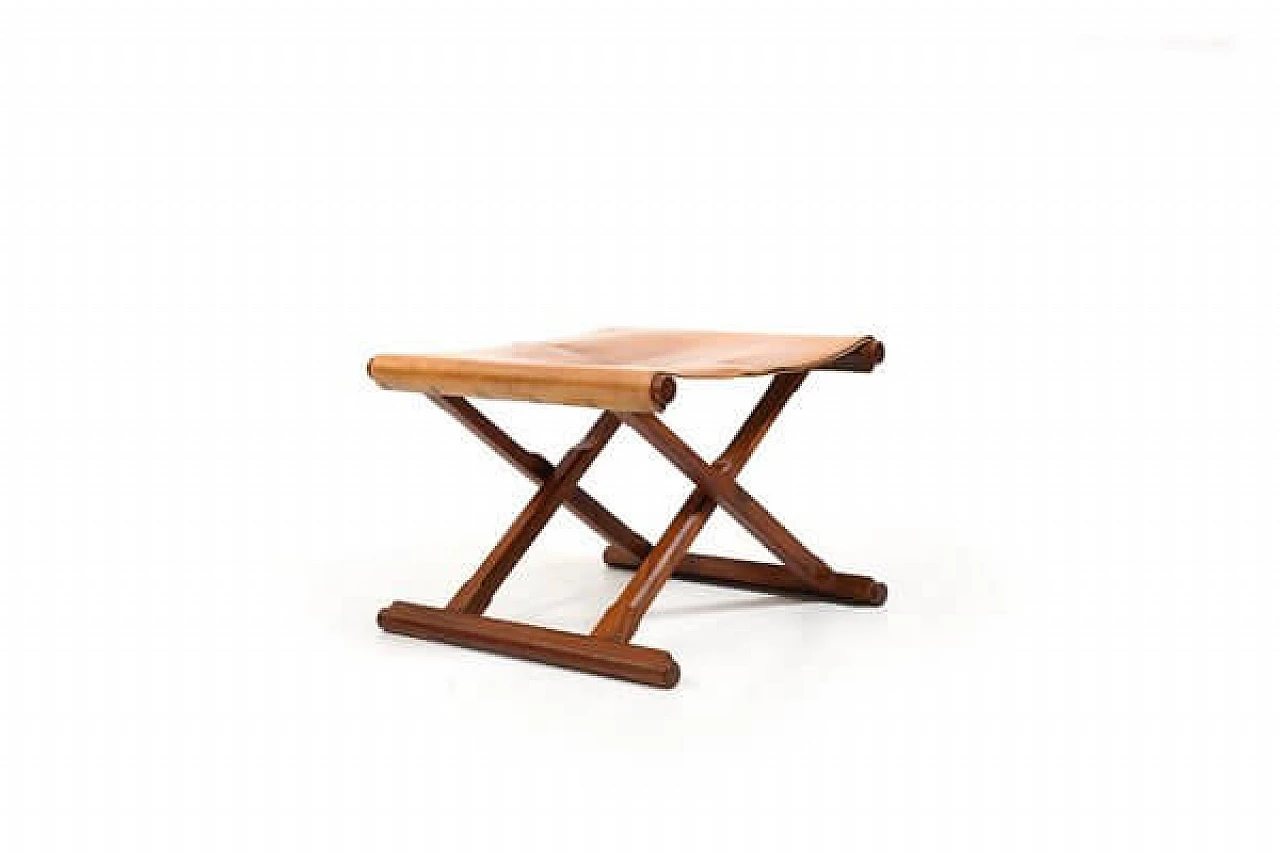 Pair of Danish teak and leather folding stools, 1960s 16