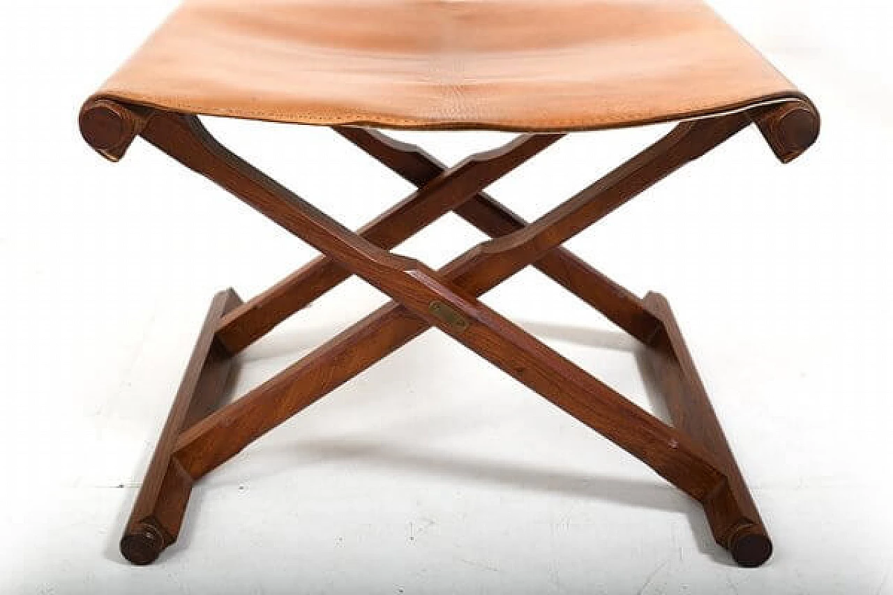 Pair of Danish teak and leather folding stools, 1960s 18