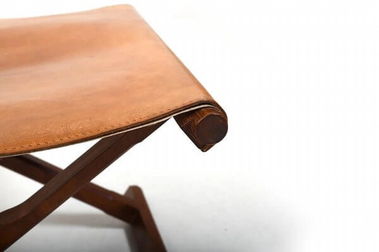 Pair of Danish teak and leather folding stools, 1960s 19