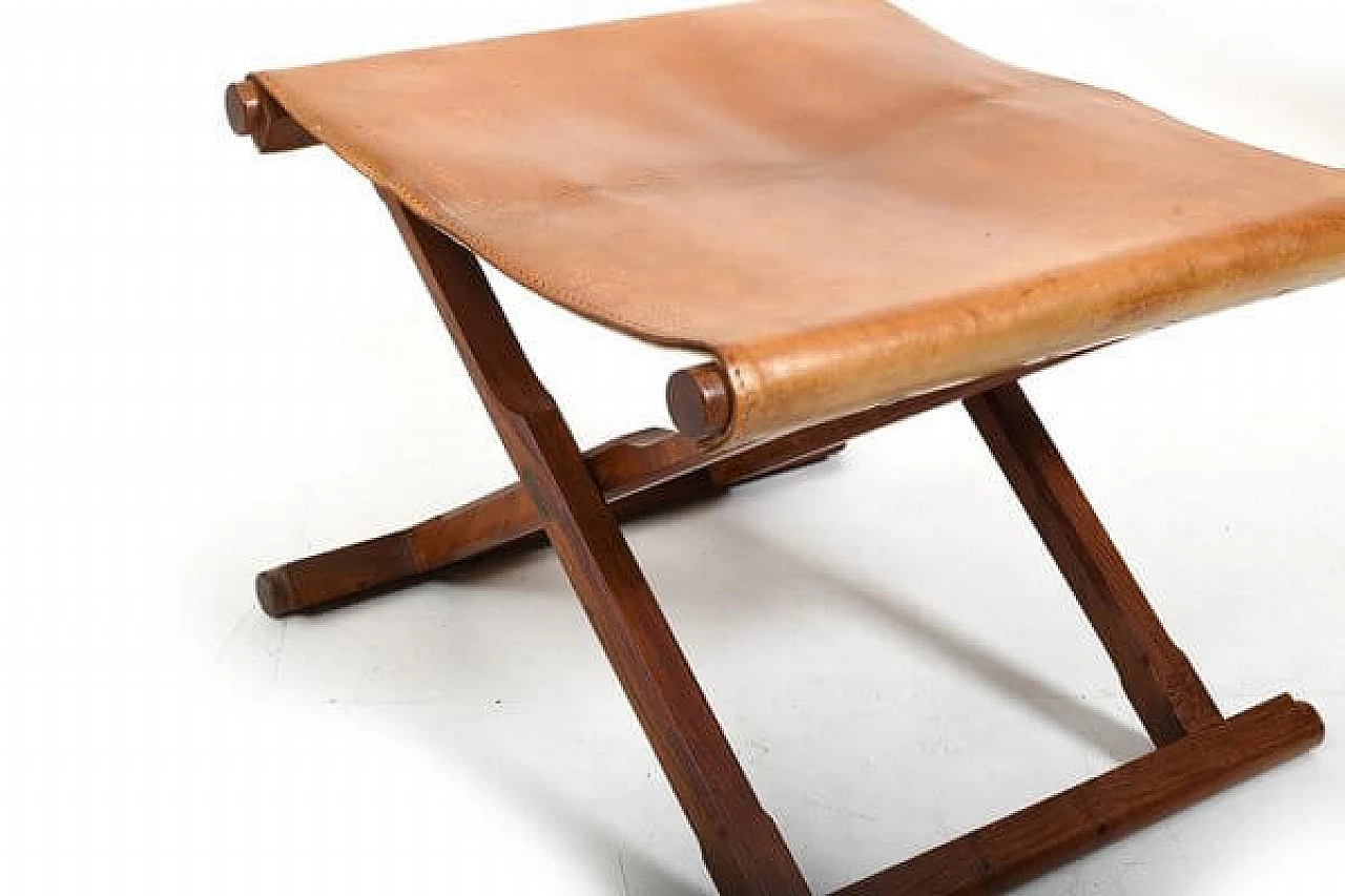 Pair of Danish teak and leather folding stools, 1960s 20