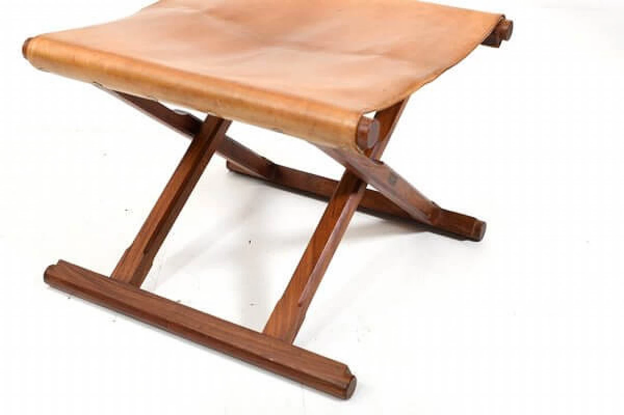 Pair of Danish teak and leather folding stools, 1960s 21
