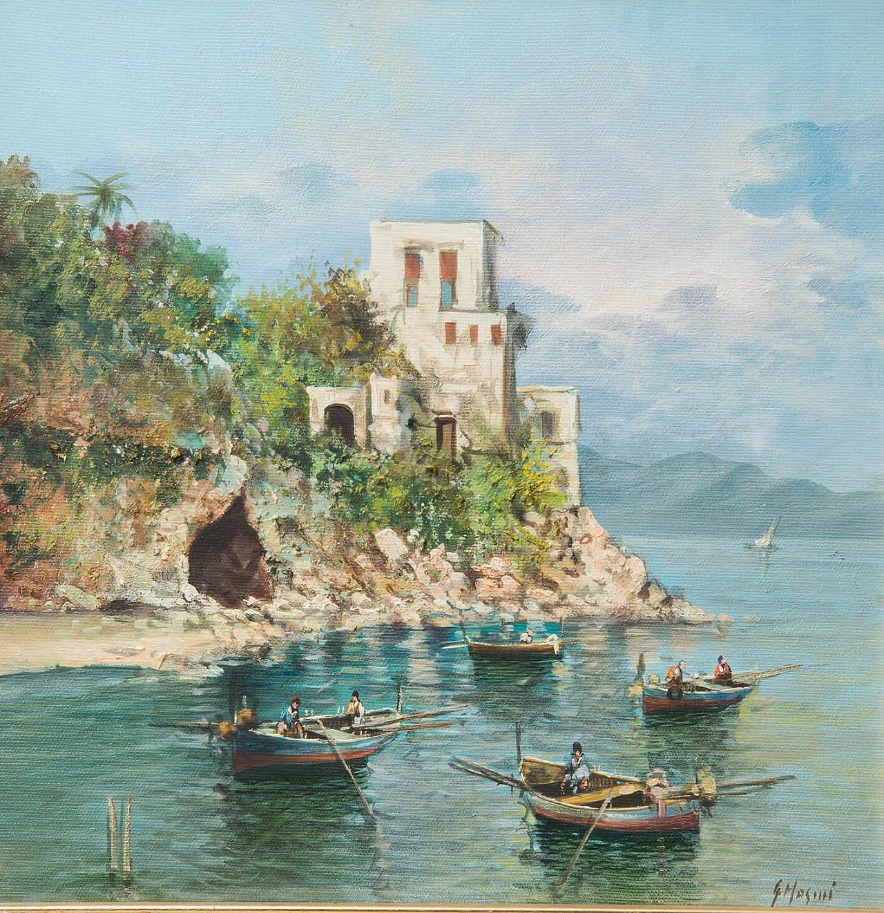 Marina, oil on canvas signed G. Masini, 1930s 2