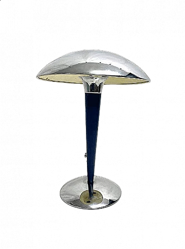 Two-light stainless steel table lamp with blue stem, 1960s