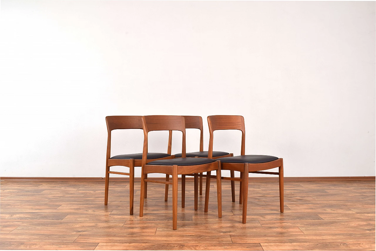 4 Teak and leather dining chairs by Henning Kjærnulf for Korup Stolefabrik, 1960s 1