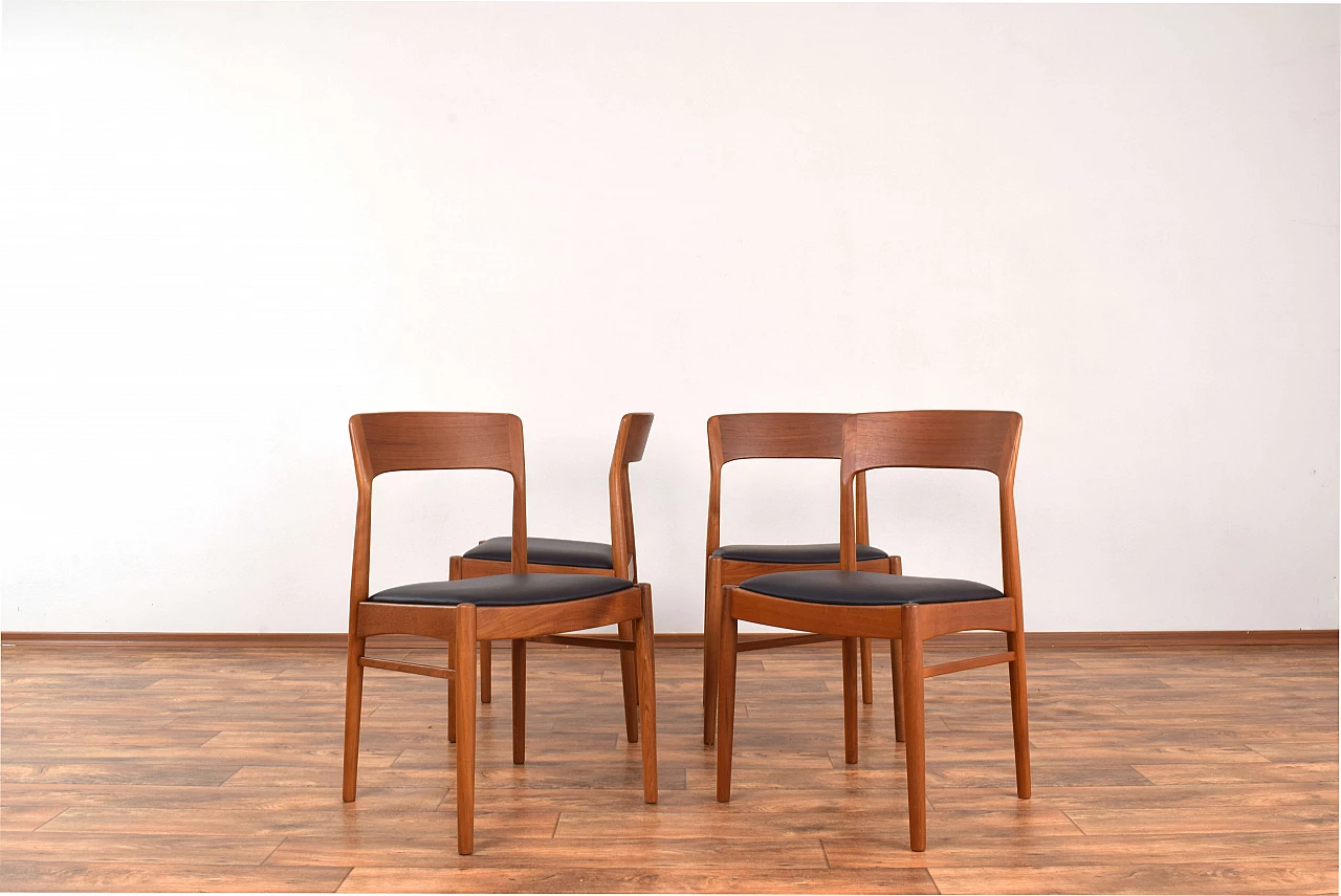 4 Teak and leather dining chairs by Henning Kjærnulf for Korup Stolefabrik, 1960s 2