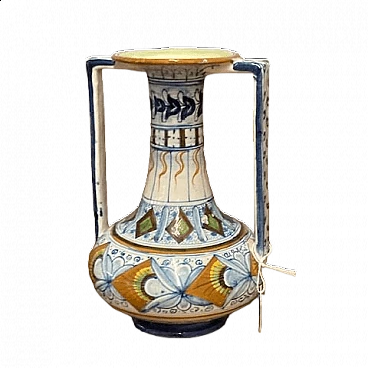Art Deco polychrome majolica vase by Cantagalli, 1940s