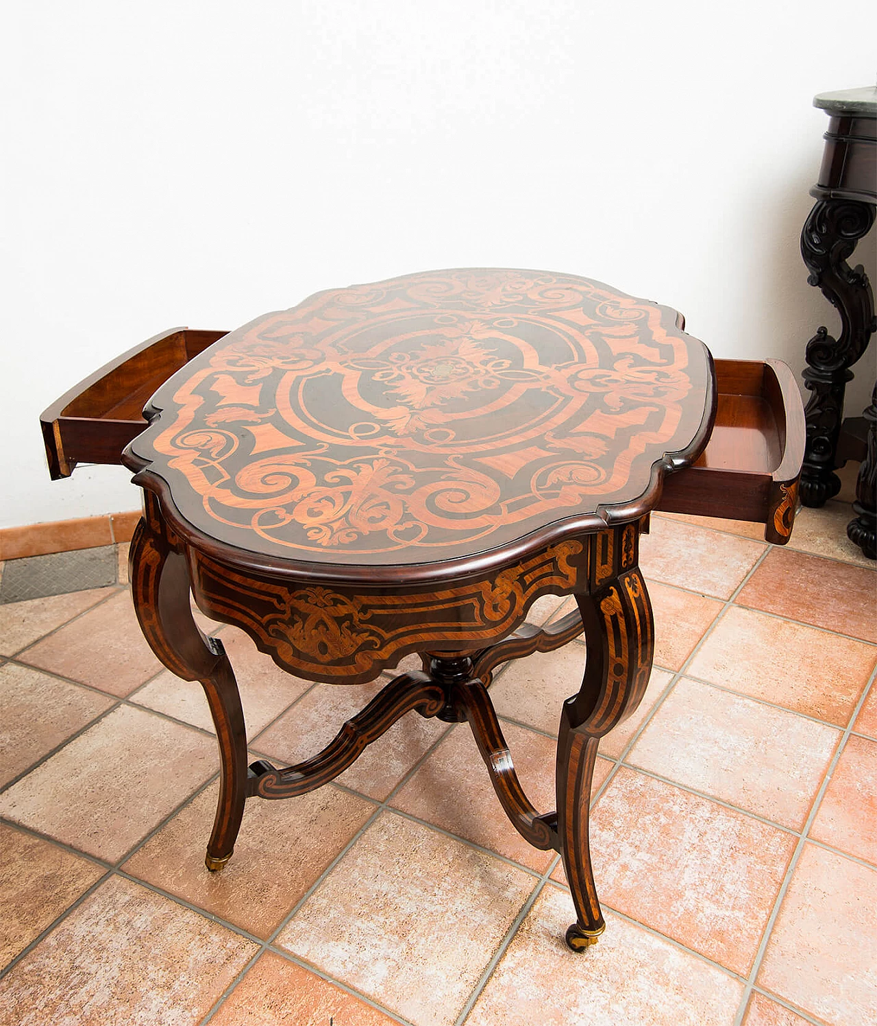 Napoleon III desk in exotic woods with silver inlay grafts, 19th century 7