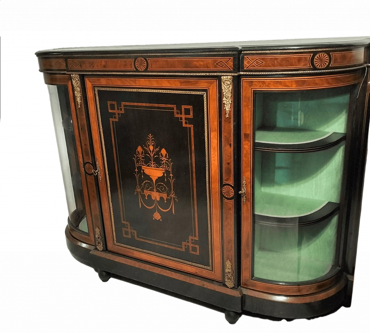 Credenza in radica di tullio, radica di noce ed ebano con decorazioni in bronzo, 1850 7