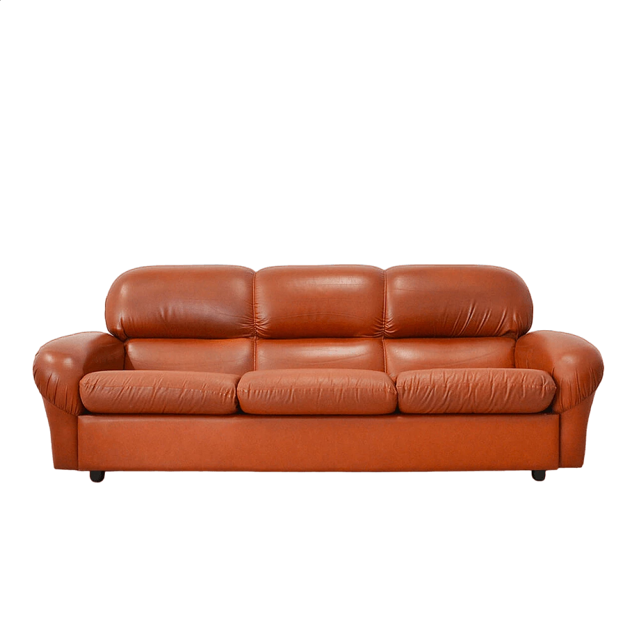 Three-seater brick-coloured leather sofa, 1970s 5
