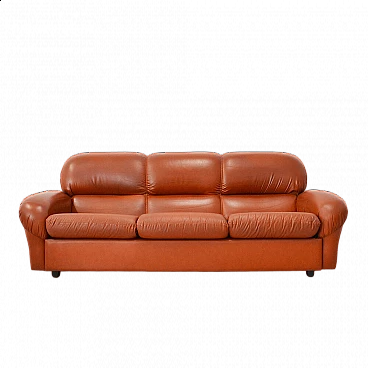 Three-seater brick-coloured leather sofa, 1970s