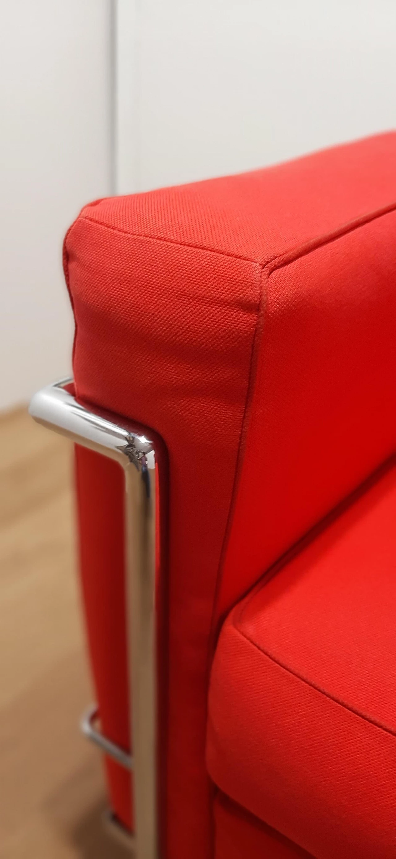 LC 2 armchair in red cotton by Le Corbusier, P. Jeanneret, C. Perriand for Alivar, 1980s 16
