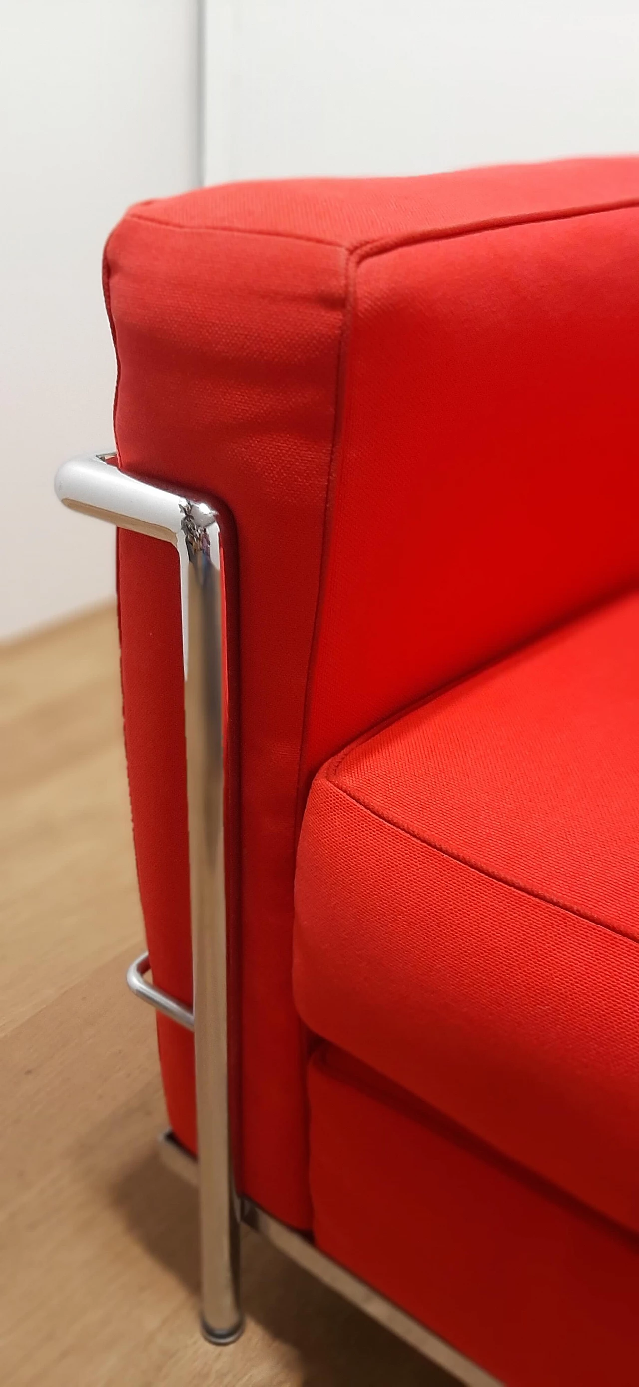 LC 2 armchair in red cotton by Le Corbusier, P. Jeanneret, C. Perriand for Alivar, 1980s 17