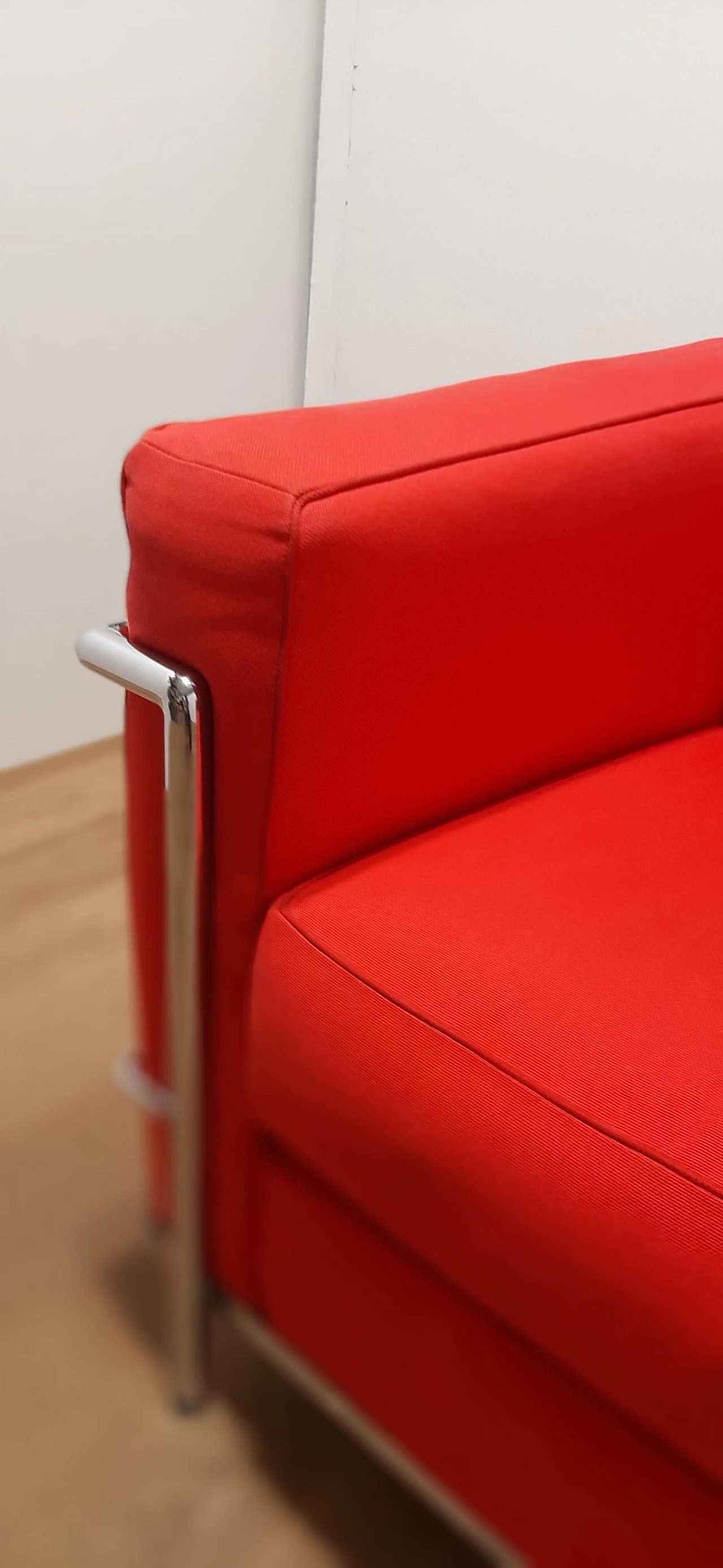 LC 2 armchair in red cotton by Le Corbusier, P. Jeanneret, C. Perriand for Alivar, 1980s 29