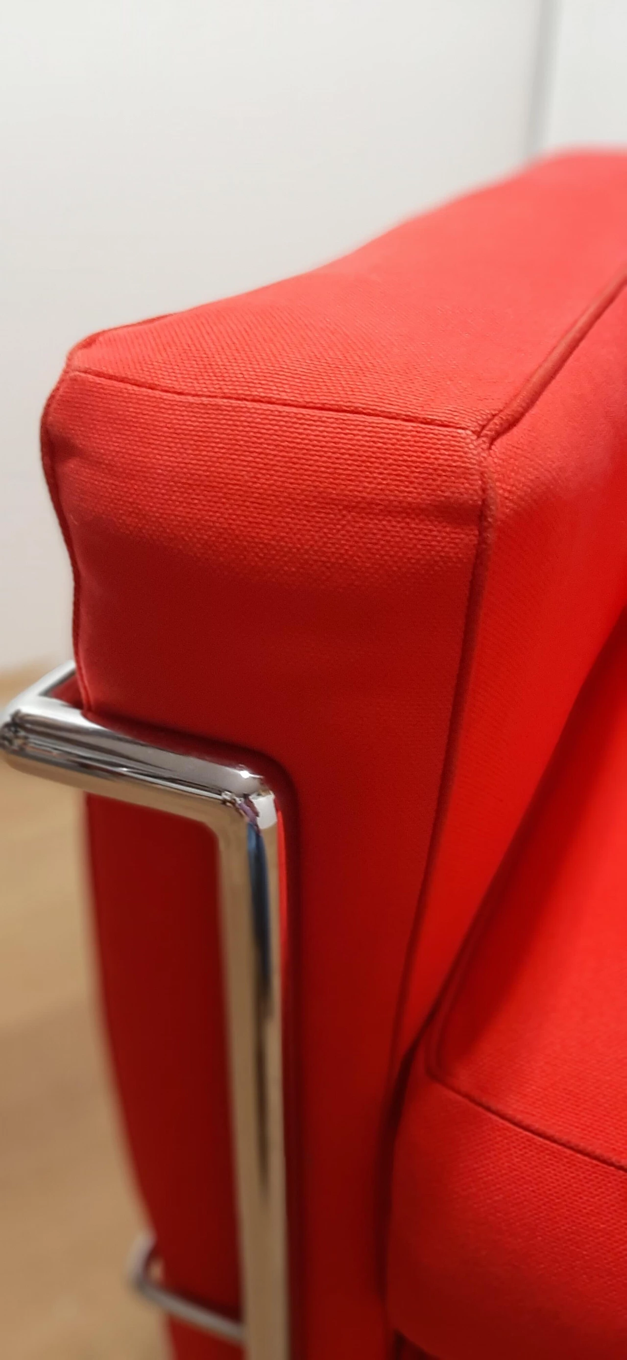 LC 2 armchair in red cotton by Le Corbusier, P. Jeanneret, C. Perriand for Alivar, 1980s 45