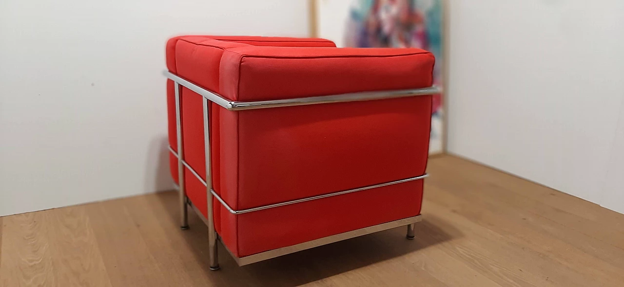 LC 2 armchair in red cotton by Le Corbusier, P. Jeanneret, C. Perriand for Alivar, 1980s 55