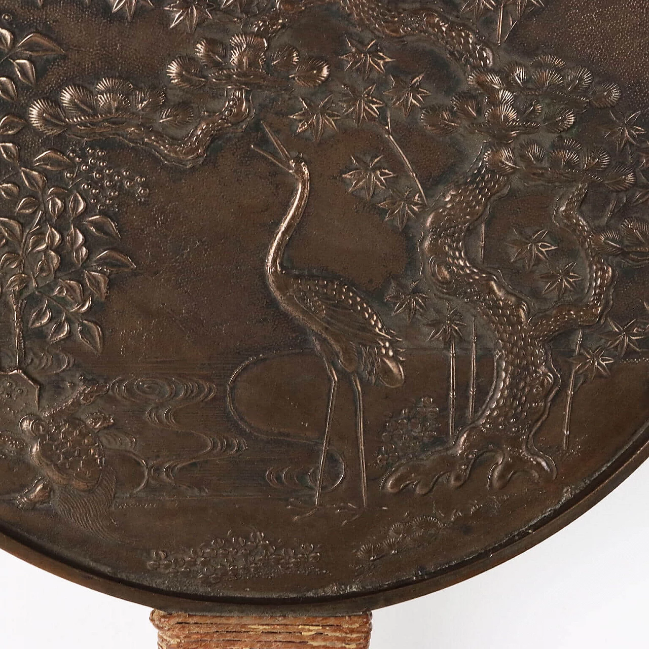 Specchio Meiji  in bronzo con manico in corda, fine '800 3
