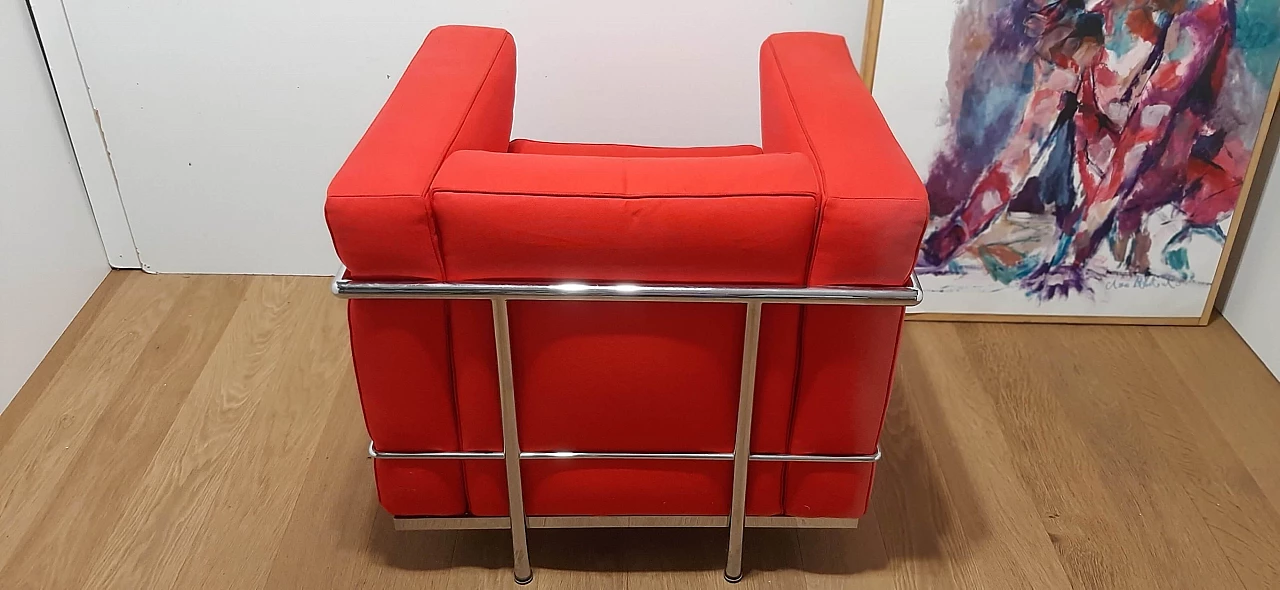 LC 2 armchair in red cotton by Le Corbusier, P. Jeanneret, C. Perriand for Alivar, 1980s 95