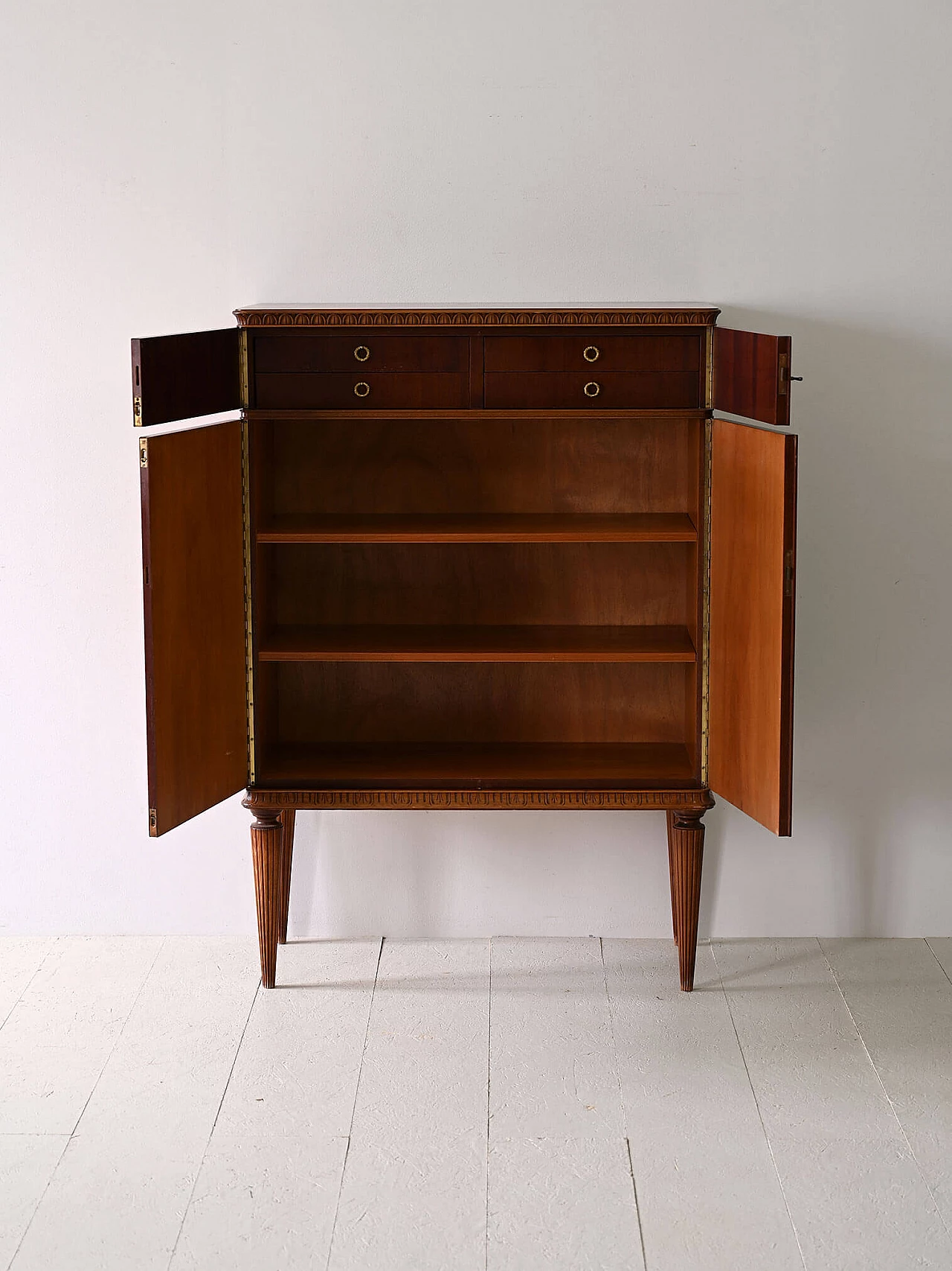 Scandinavian Art Deco cabinet with carved wooden bas-reliefs, 1940s 3