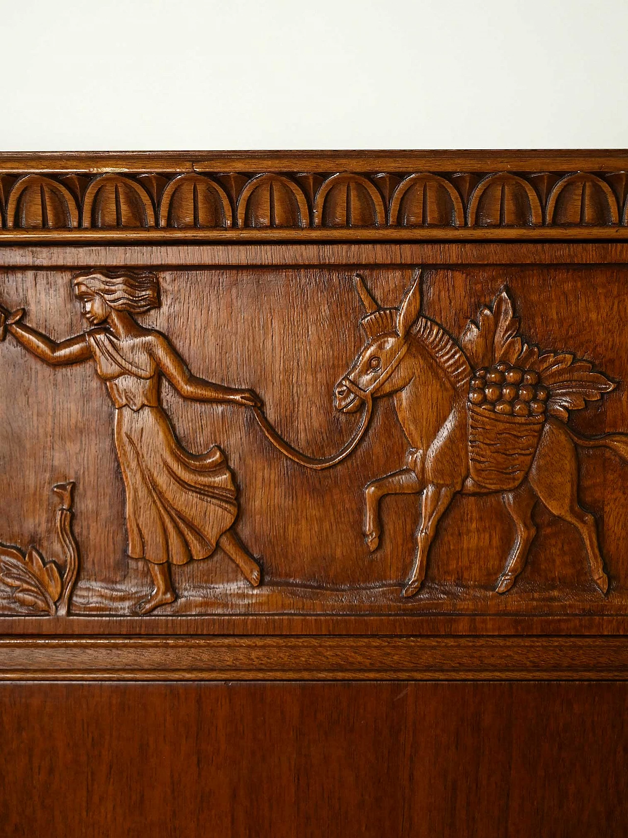Scandinavian Art Deco cabinet with carved wooden bas-reliefs, 1940s 6