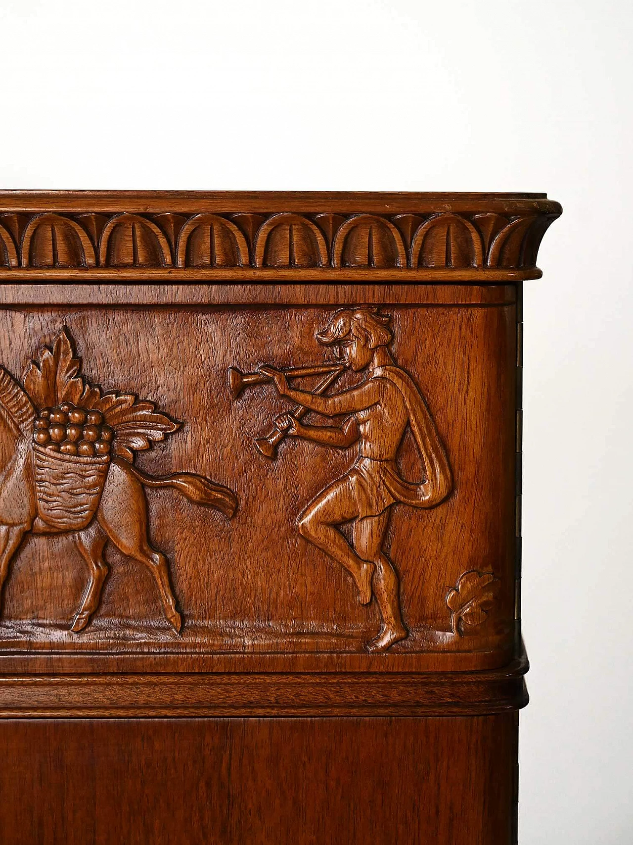 Scandinavian Art Deco cabinet with carved wooden bas-reliefs, 1940s 7