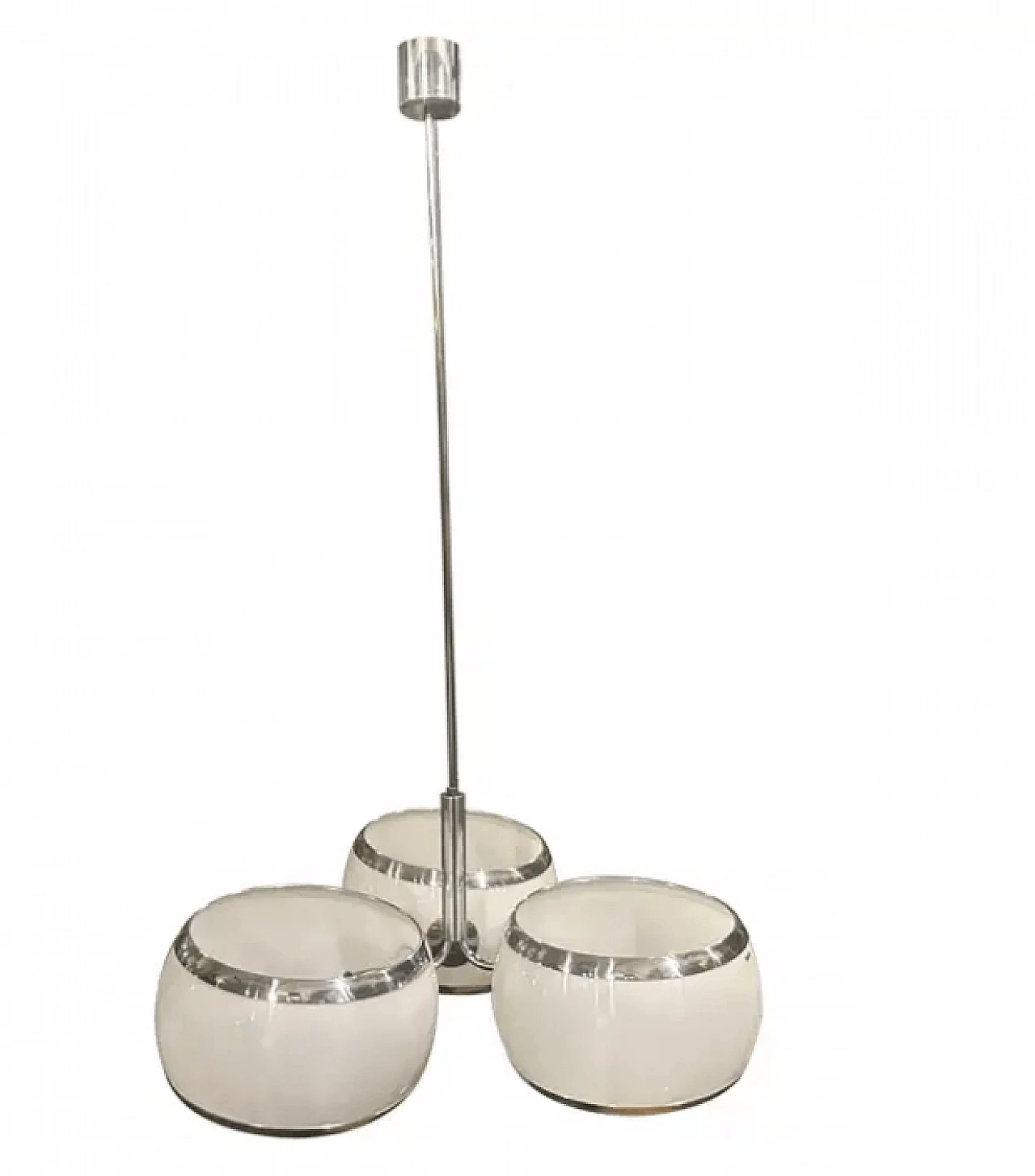 Chromed metal and white plastic chandelier by Stilux Milano, 1960s 1