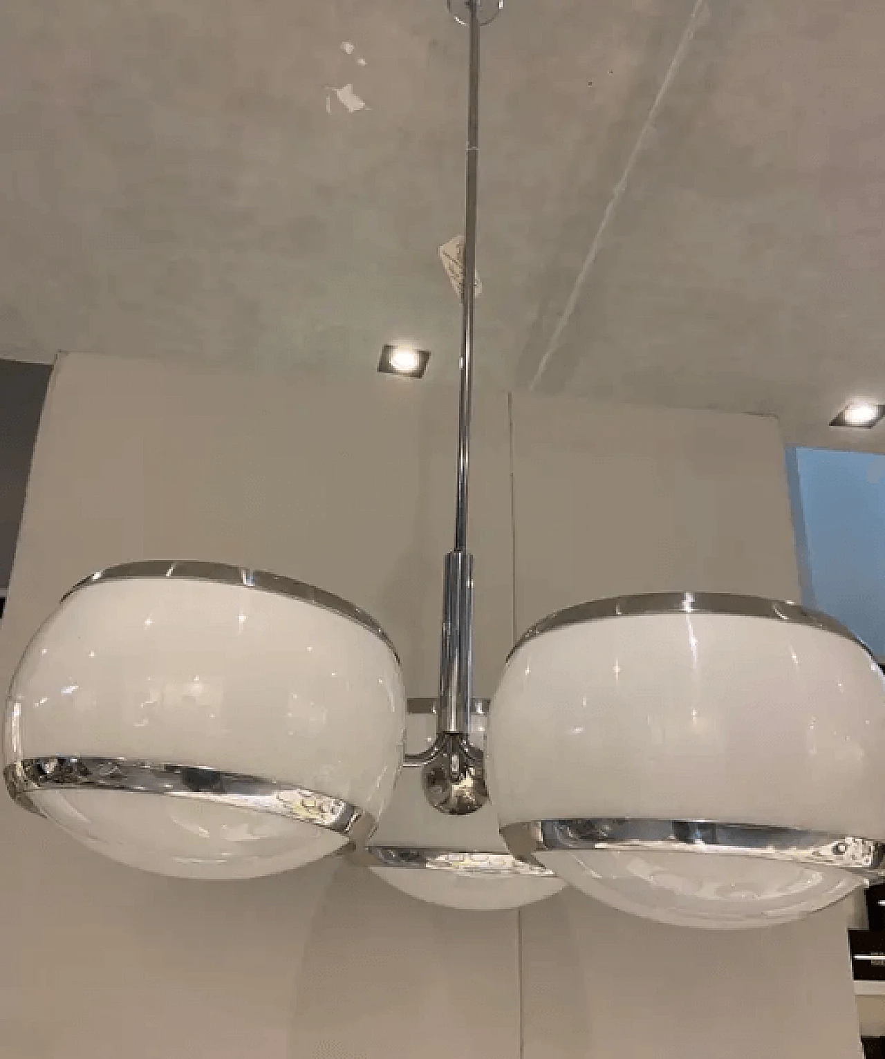 Chromed metal and white plastic chandelier by Stilux Milano, 1960s 2