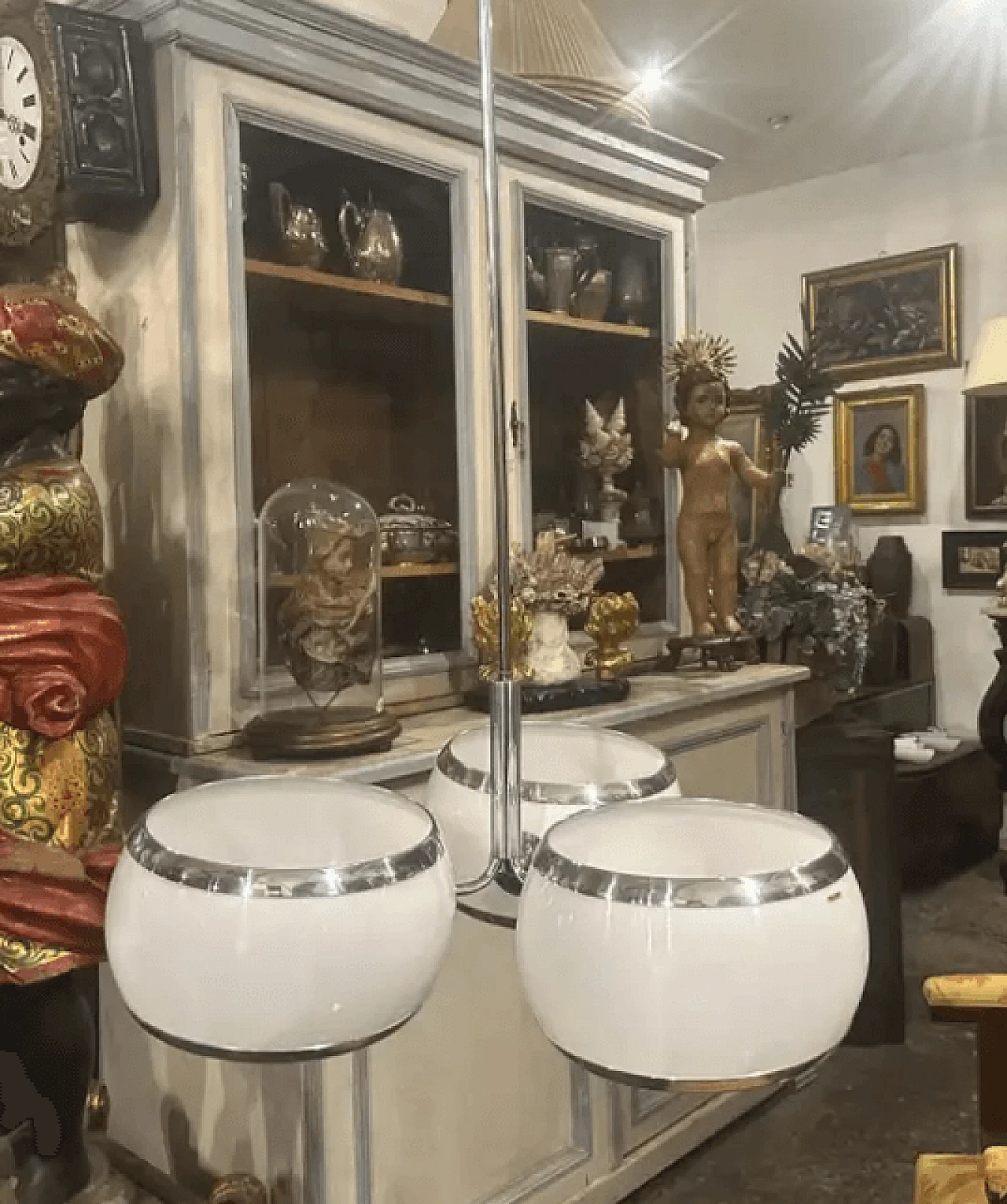 Chromed metal and white plastic chandelier by Stilux Milano, 1960s 5