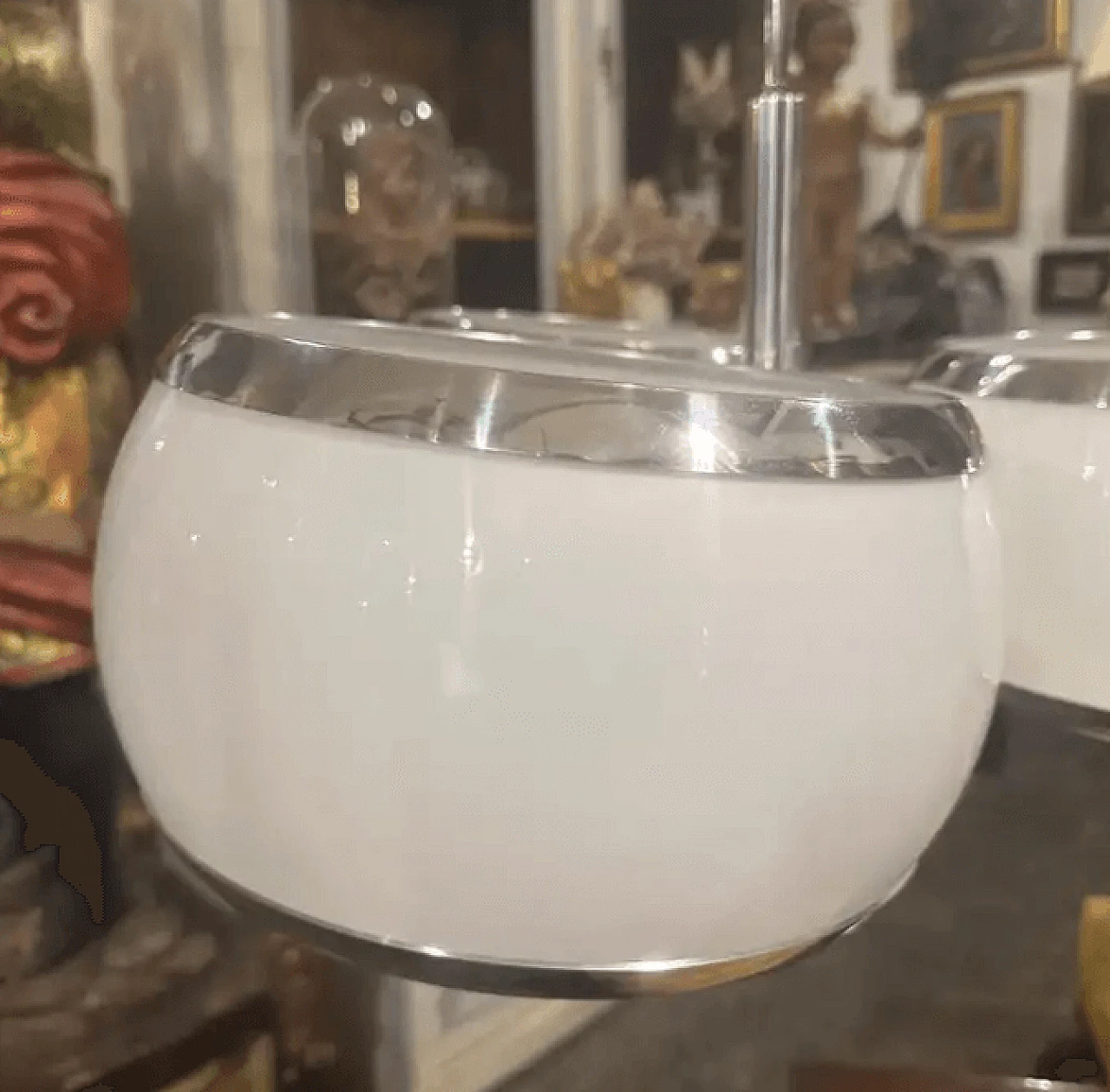 Chromed metal and white plastic chandelier by Stilux Milano, 1960s 6