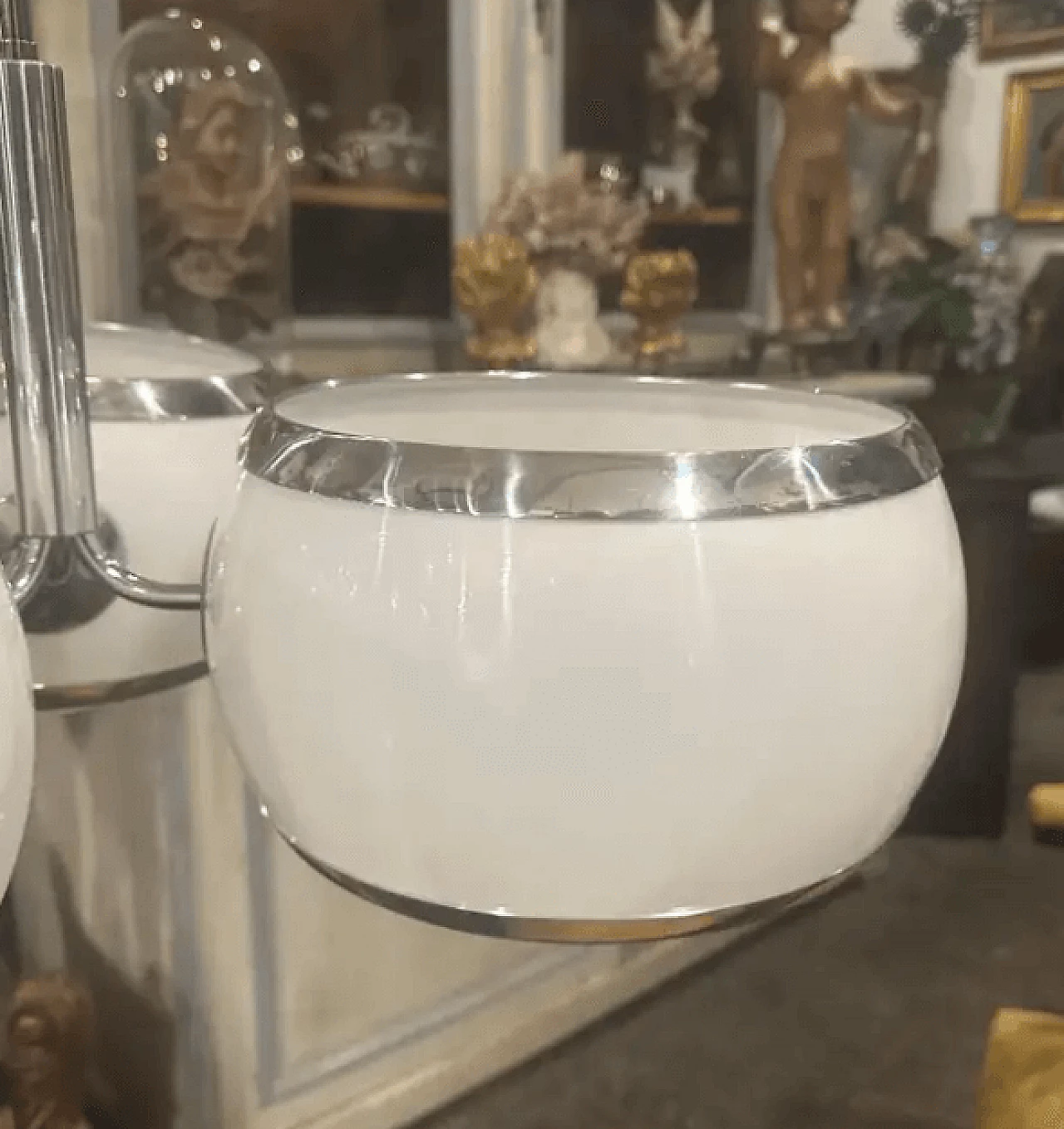 Chromed metal and white plastic chandelier by Stilux Milano, 1960s 8