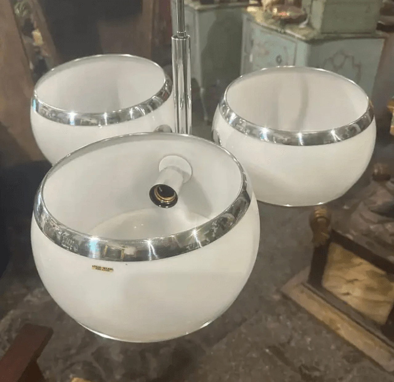 Chromed metal and white plastic chandelier by Stilux Milano, 1960s 10