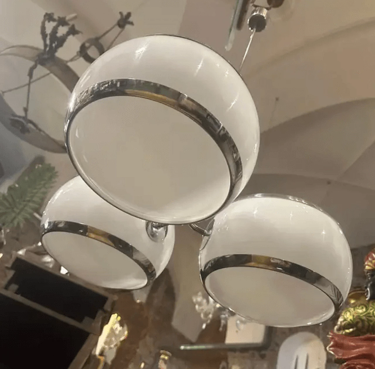 Chromed metal and white plastic chandelier by Stilux Milano, 1960s 11