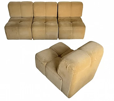 4-piece modular sofa in sand-coloured velvet, 1970s