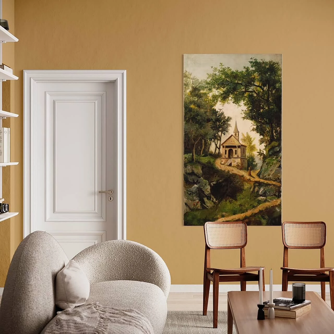 Landscape with church and friar, oil painting on canvas, second half of the 19th century 17