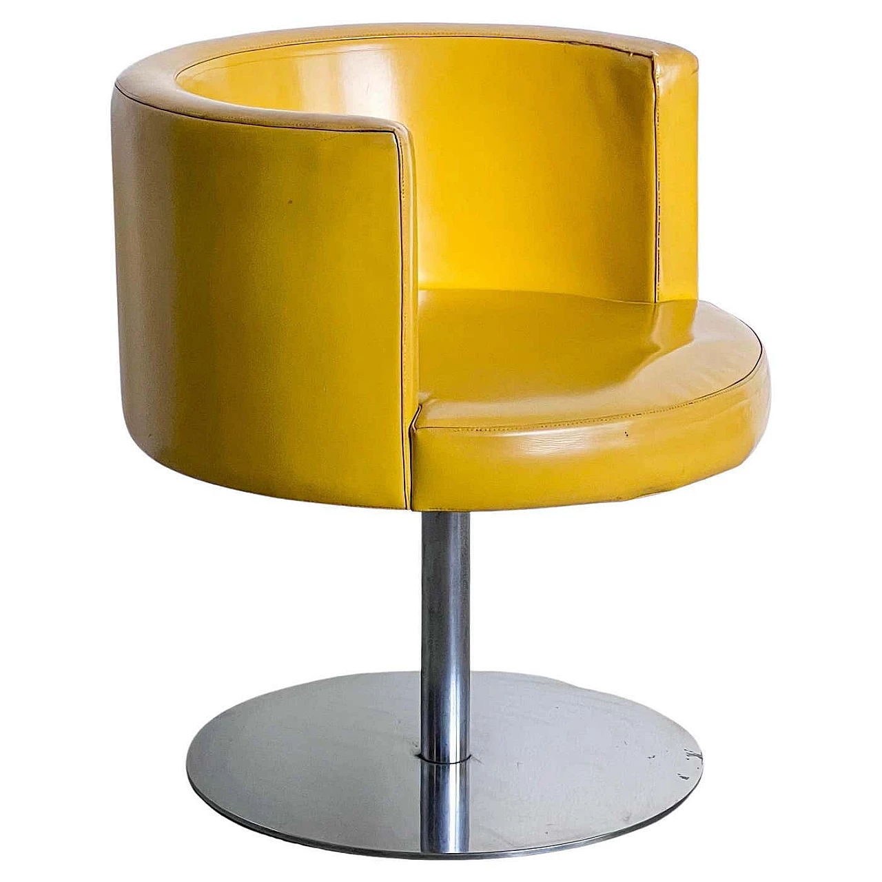 Cidonio swivel chair in yellow leather by Antonia Astori for Cidue, 1970s 1