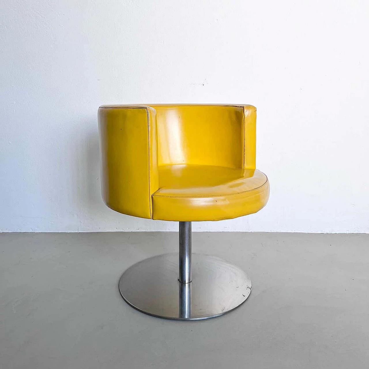 Cidonio swivel chair in yellow leather by Antonia Astori for Cidue, 1970s 2