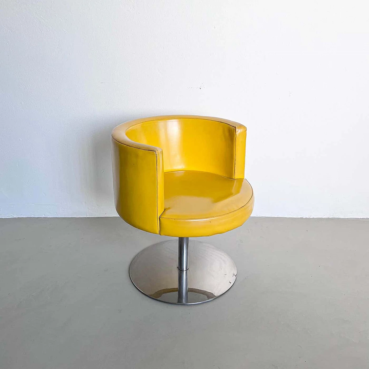 Cidonio swivel chair in yellow leather by Antonia Astori for Cidue, 1970s 3