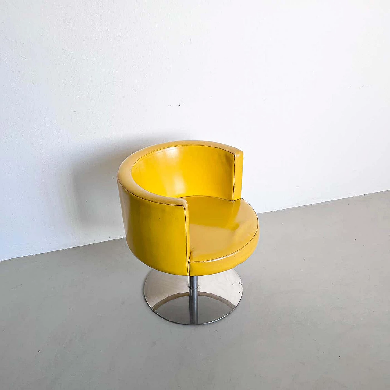 Cidonio swivel chair in yellow leather by Antonia Astori for Cidue, 1970s 4