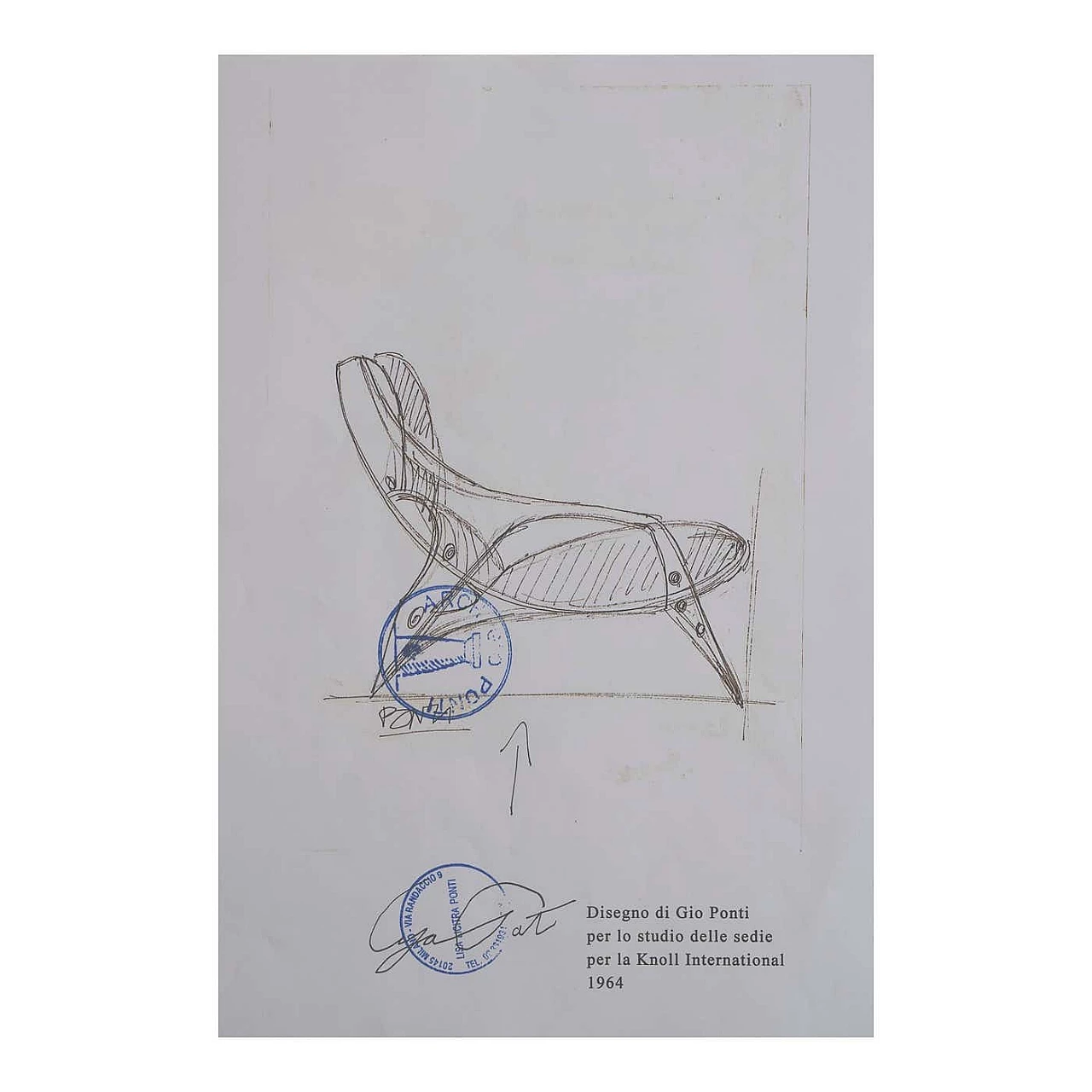 Gio Ponti, Prototype of armchair, drawing on paper for Knoll, 1960s 2