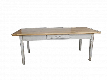 White varnished spruce table with larch top, 1970s