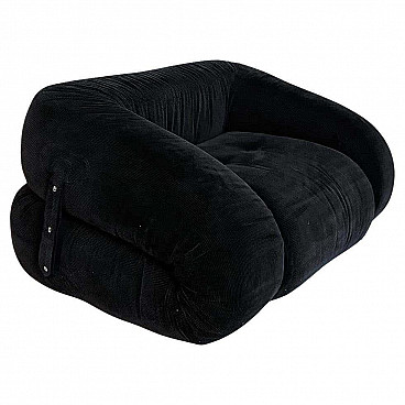 Anfibio black velvet armchair bed by Alessandro Becchi for Giovannetti, 1970s