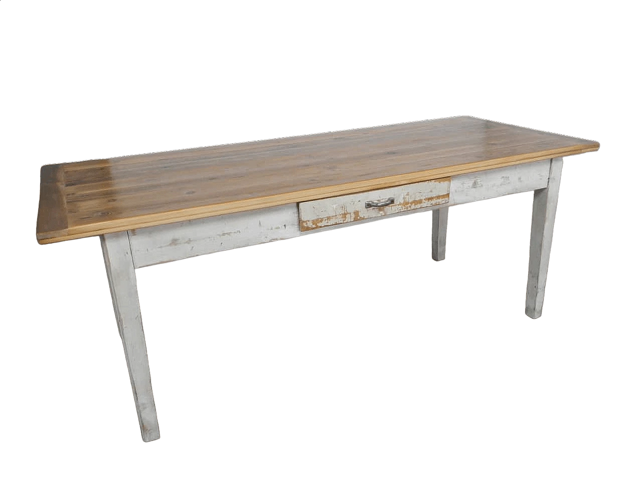 Tavolo in abete verniciato bianco e larice, anni '70 11