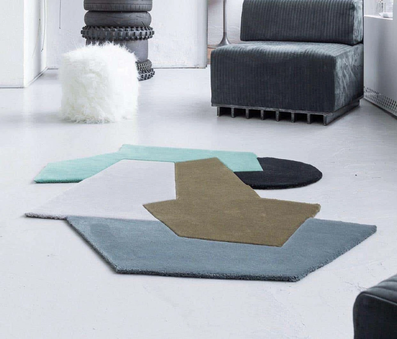 Multicolored wool geometric Abstraction rug, 2021 5
