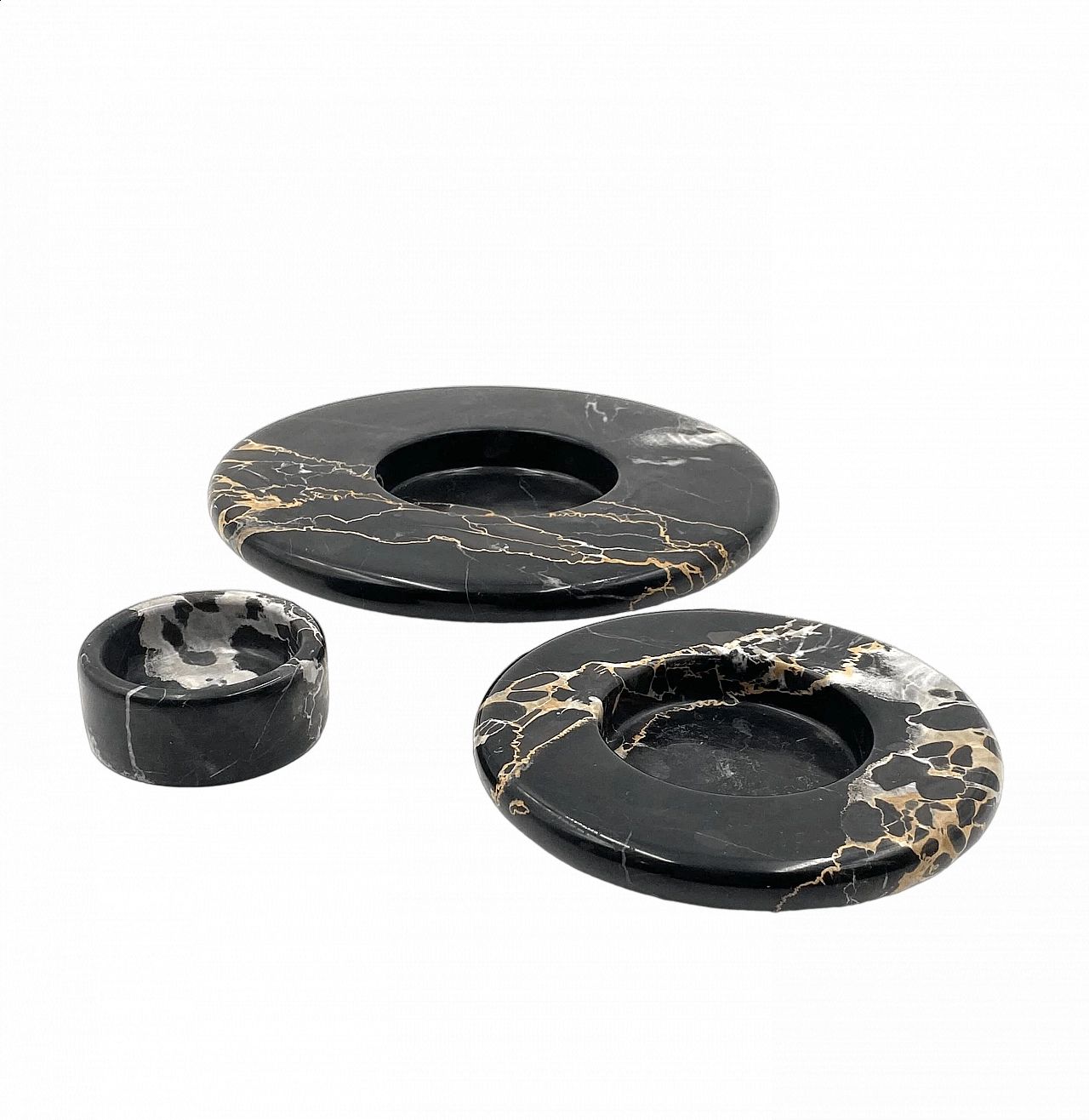 3 Stackable centerpieces in Portoro black marble by Casigliani, 1970s 25