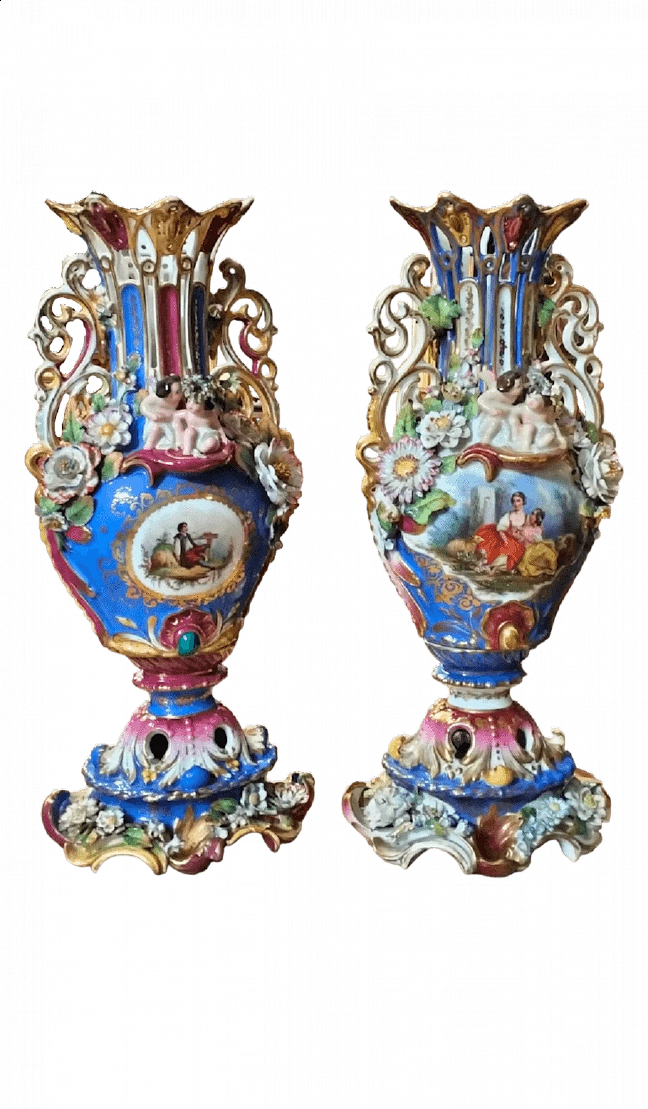 Coppia di vasi Luigi Filippo in porcellana dipinta, '800 15