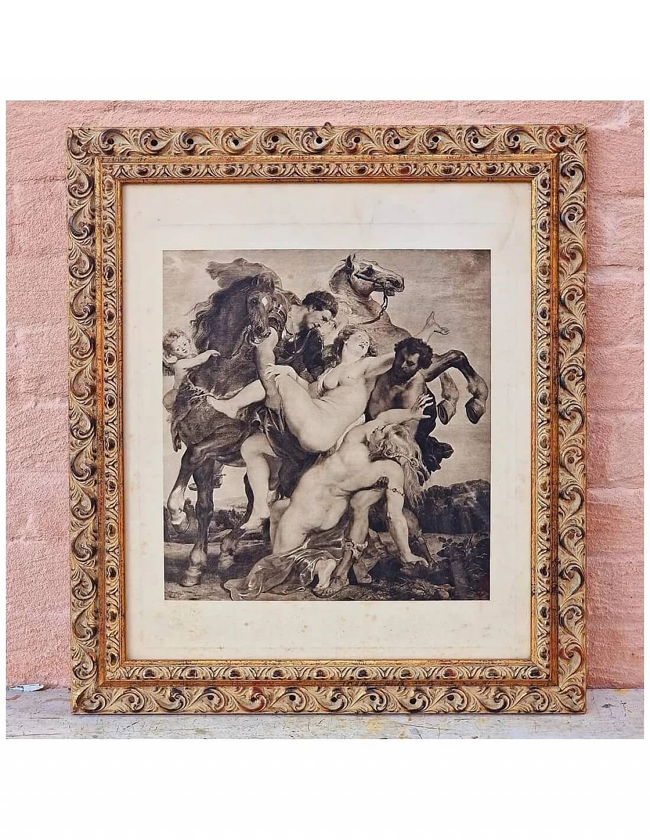 Il ratto delle Leucippidi, incisione nello stile di Rubens, fine '800 1